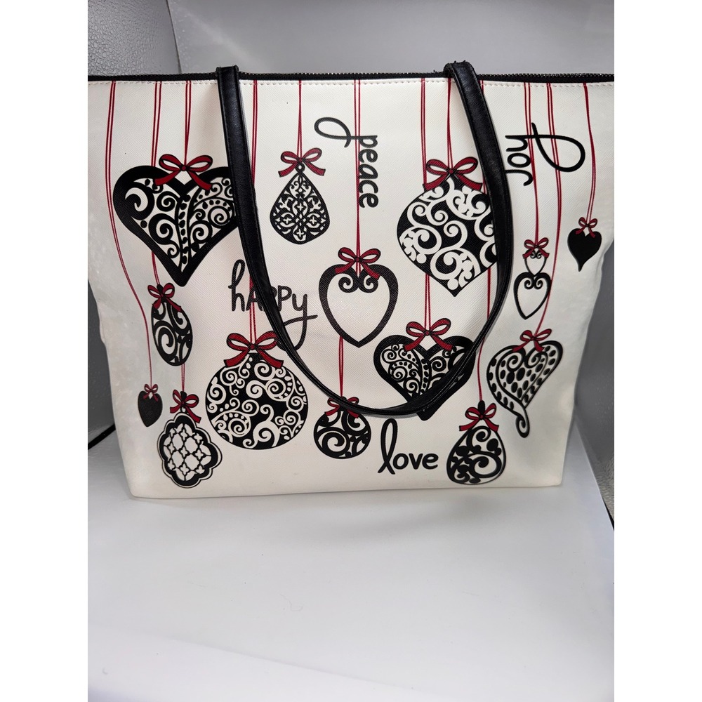 Brighton Holiday Ornament Heart Tote Bag White Black Red Peace Joy Love Large
